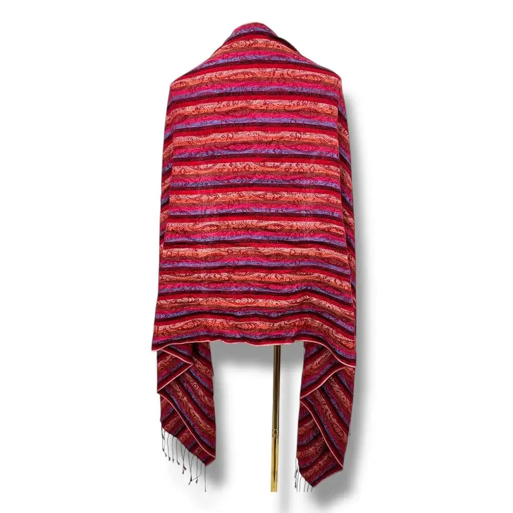 Pashmina silk blend tassel fringe wrap scarf shawl paisley wine red burnt orange